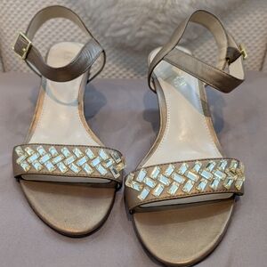 Lauren Ralph Lauren Gold and Cream Sandals With Rhinestone Accents Size 7.5B